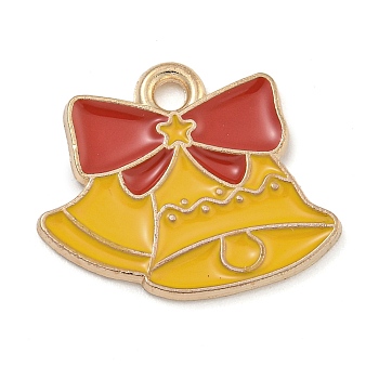 Christmas Theme Alloy Enamel Pendants, Light Gold, Lead Free & Cadmium Free, Christmas Bell, 15x19x1.2mm, Hole: 1.8mm