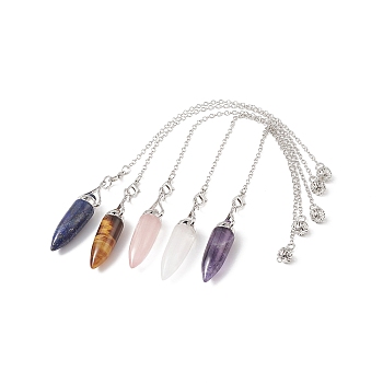 Mixed Gemstone Dowsing Pendulum Pendants, Bullet Charms, with Platinum Plated Brass Findings, 240x2.5mm, Hole: 1.7mm