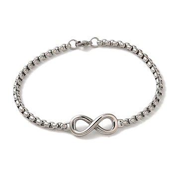 316 Surgical Stainless Steel Box Chain Infinity Link Bracelets, Antique Silver, 8-7/8 inch(22.5cm)