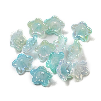 Iridescent Acrylic Bead Caps, AB Color Plated, 5-Petal Flower, Medium Turquoise, 12.5x12.5x6.5mm, Hole: 1.5mm