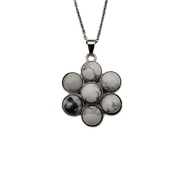 Natural Black Silk Stone/Netstone Flower Pendant Necklace