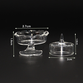 Mini Glass Cake Tray with Lid, for Dollhouse Accessories Pretending Prop Decorations, Clear, 28mm