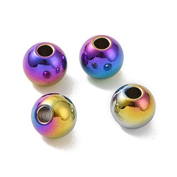 304 Stainless Steel Beads, Round, Rainbow Color, 5x4.5mm, Hole: 1.5mm