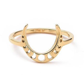 201 Stainless Steel Moon Phase Finger Ring for Women, Golden, US Size 7 3/4(17.9mm)
