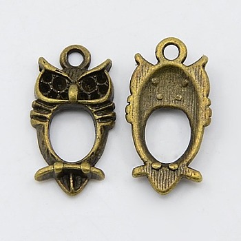 Alloy Pendant Enamel Settings, for Halloween, Cadmium Free & Lead Free, Owl, Antique Bronze, 23.5x13x5.5mm, Hole: 1.5mm