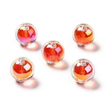 Two Tone UV Plating Rainbow Iridescent Acrylic Beads, Round, Orange Red, 15~15.5x15.5~16mm, Hole: 3~3.1mm