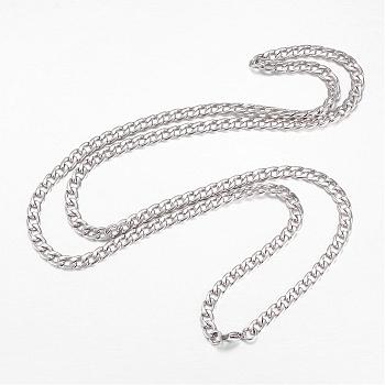 304 Stainless Steel Necklaces, Curb Chain Necklaces, Stainless Steel Color, 29.8 inch(75.7cm)