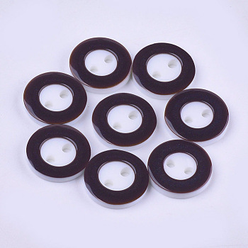 Resin Buttons, 2-Hole, Flat Round, Coconut Brown, 13x2mm, Hole: 1.8mm, about 1000pcs/bag