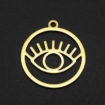 201 Stainless Steel Pendants, Laser Cut, Hollow, Ring with Eye, Golden, 27x24x1mm, Hole: 2mm