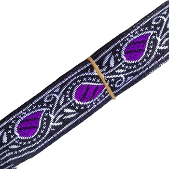 7M Ethnic Style Polyester Jacquard Leaf Ribbon, Blue Violet, 3/4 inch(20mm), about 7.66 Yards(7m)/Roll