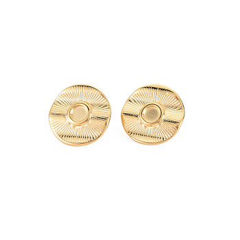 Ion Plating(IP) 304 Stainless Steel Stud Earring Findings, Earring Setting for Enamel, with Ear Nuts, Flat Round, Real 14K Gold Plated, 16mm, Pin: 0.7mm, Tray: 4mm