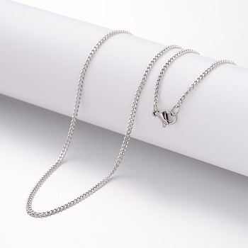 304 Stainless Steel Necklaces, Curb Chains, with Lobster Clasps, Stainless Steel Color, 23.6 inch(600mm), 2mm