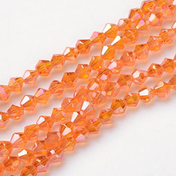 Glass Beads Strands, AB Color Plated, Faceted, Bicone, Dark Orange, 4x4mm, Hole: 1mm, about 98~100pcs/strand