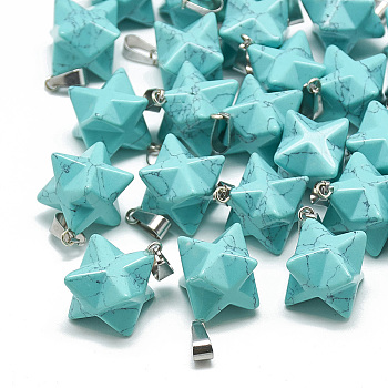 Dyed Synthetic Turquoise Pendants, with Stainless Steel Snap On Bails, Merkaba Star, 21~23x16~17x16~17mm, Hole: 6x4mm