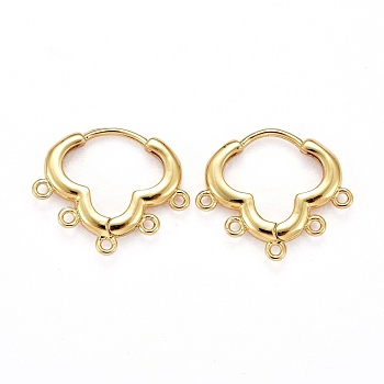 Brass Huggie Hoop Earring Findings, with Horizontal Loop, Long-Lasting Plated, Real 18K Gold Plated, 15x17.5x2mm, Hole: 1mm, Pin: 0.8mm
