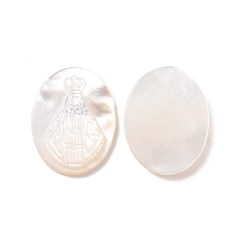 Natural White Shell Cabochons, Oval with King, 18.5x14.5x3mm