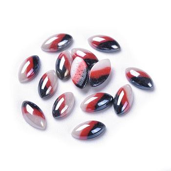 Opaque Glass Cabochons, Stripe Pattern, Tri-color Stripe, Horse Eye, Colorful, 10x5x3mm