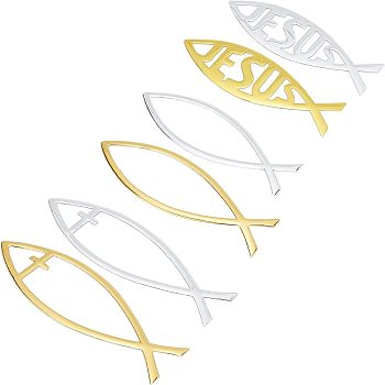 Easter Theme SUPERFINDINGS 6Pcs 6 Styles Waterproof PVC Adhesive Sticker Car Stickers, Jesus Fish, for DIY Car Decorations, Mixed Color, 1pc/style