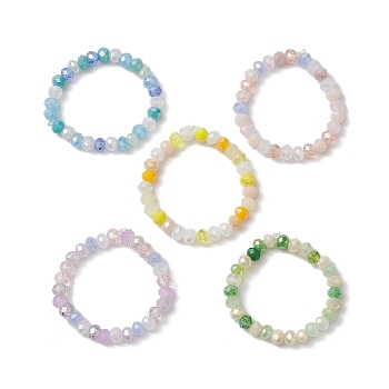 5Pcs 5 Colors Electroplate Glass Stretch Rings, Rondelle, Mixed Color, Inner Diameter: 19mm, 1pc/color