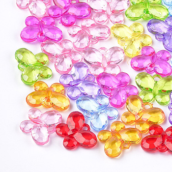 Transparent Acrylic Pendants, Faceted, Butterfly, Mixed Color, 21x27x6.5mm, Hole: 3mm, about 260pcs/500g