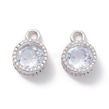 Platinum Clear Round Alloy+Cubic Zirconia Charms