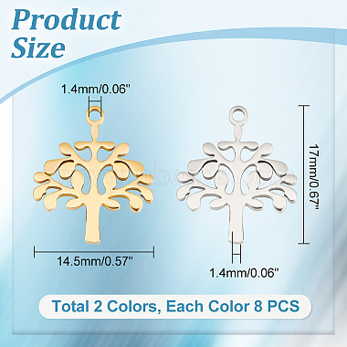 16Pcs 2 Colors Ion Plating(IP) 304 Stainless Steel Pendants(STAS-UN0048-10)-3