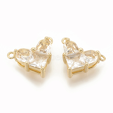 Real 18K Gold Plated Clear Heart Brass+Cubic Zirconia Charms