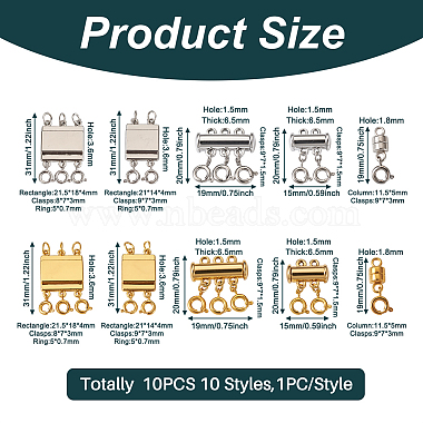 10個 10 スタイル合金磁気クラスプスライドロッククラスプ、スプリングリングクラスプ付き(FIND-TA0002-03)-4