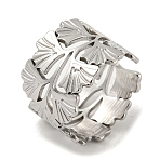 Non-Tarnish 304 Stainless Steel Wide Band Ring, Ginko Leaf Open Cuff Ring, Stainless Steel Color, US Size 6 3/4(17.1mm)(RJEW-C067-02P)