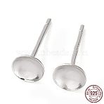 Rhodium Plated 925 Sterling Silver Stud Earring Findings, Flat Round Earring Settings, for Bead, with S925 Stamp, Real Platinum Plated, 12x5mm, Pin: 0.7mm(STER-E068-02C-P)