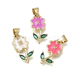 Brass Enamel Pendants, Flower Charms, Rack Plating, Long-Lasting Plated, Lead Free & Cadmium Free, Real 18K Gold Plated, Mixed Color, 17.5x8.5x2.5mm, Hole: 5x4mm(KK-K427-10A-G)
