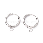 Tarnish Resistant 201 Stainless Steel Huggie Hoop Earring Findings, with Horizontal Loop and 316 Surgical Stainless Steel Pin, Stainless Steel Color, 20x16x2mm, Hole: 2.5mm, Pin: 1mm(STAS-P283-01R-P)