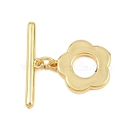 Brass Toggle Clasps, Cadmium Free & Lead Free, Long-Lasting Plated, Flower, Real 18K Gold Plated, 4~14.5x12.5~20.5x1.5~2mm, Hole: 1mm(KK-G548-31G)