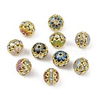 Brass Enamel Beads, with Rhinestone, Long-Lasting Plated, Round, Rack Plating, Mixed Color, 10mm, Hole: 1.2mm(KK-L236-01C-G)