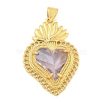 Rack Plating Brass Pendants, with Glass, Long-Lasting Plated, Cadmium Free & Lead Free, Strawberry Charms, Lilac, 30x21x6.5mm, Hole: 4x3.5mm(ZIRC-L100-163G-04)