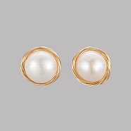 Stud Earrings, with Natural Cultured Freshwater Pearl, Brass Ear Nuts and 304 Stainless Steel Stud Earring Findings, Golden, 11.5~12.5x10~10.5mm, Pin: 0.8mm(X-EJEW-JE04047)