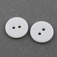 Acrylic Shirt Buttons, 2-Hole, Dyed, Flat Round, White, 15x1.5mm, Hole: 2mm(BUTT-Q008-1)