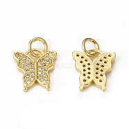 Brass Micro Pave Cubic Zirconia Charms, with Jump Ring, Butterfly Charm, Golden, 11x10.5x1.5mm, Hole: 3mm(KK-E068-VB026)