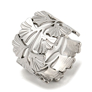 304 Stainless Steel Wide Band Ring, Ginko Leaf Open Cuff Ring, Stainless Steel Color, US Size 6 3/4(17.1mm)(RJEW-C067-02P)