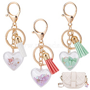 3Pcs 3 Colors Shell Starfish in Heart & Tassel Charm Acrylic Keychain, with Alloy Finding, for Women Key Car Bags Charms Aquarium Memorial Gift, Mixed Color, 9.7cm, 1pc/color(HJEW-GO0001-01)