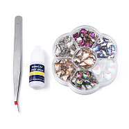 Nail Art Sets, with K9 Glass Cabochons, with Nail Glue and Tweezers, Mixed Shapes, Mixed Color, 83x83x15mm(MRMJ-N030-07)