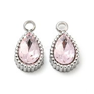 304 Stainless Steel Pendants, with Glass, Teardrop, Pink, 10x5.5x4mm, Hole: 1.6mm(STAS-L022-156P-01)