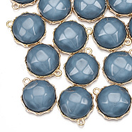 Resin Pendants, with Alloy Findings, Half Round, Light Gold, Steel Blue, 25x22x10mm, Hole: 2mm(X-PALLOY-T056-80A)