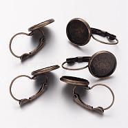 Antique Bronze Tone Brass Leverback Earring Findings fit for Domed Cabochons, Lead Free & Cadmium Free & Nickel Free, Size: about 14mm wide, 25mm long, 12mm inner diameter(X-KK-C1244-NFAB)