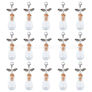 15Pcs Teardrop Shape Glass Bottle Big Pendants, with Tibetan Style Butterfly Bead and Brass Lobster Claw Clasps, Clear, 56mm, Bottle Capacity: 1.2ml(0.04 fl. oz)(HJEW-FH0001-10)