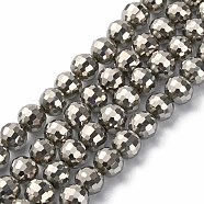 Electroplate Glass Beads Strands, Full Plated, Faceted, Round, Platinum Plated, 6mm, Hole: 1mm, about 100pcs/strand, 21 inch(EGLA-E009-6mm-F08)