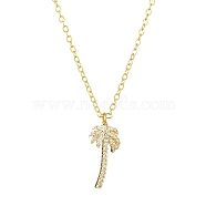 Brass Cubic Zirconia Charms Necklace for Women, Cable Chain Necklaces, Coconut Tree, Golden, 15.63 inch(397mm)(NJEW-JN04926)