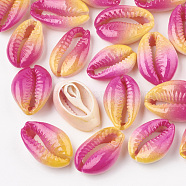 Spray Paint Cowrie Shell Beads, Two Tone, No Hole/Undrilled, Deep Pink, 20~30x13~21x5~10mm(SHEL-S274-01B)