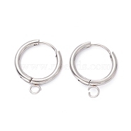 201 Stainless Steel Huggie Hoop Earring Findings, with Horizontal Loop and 316 Surgical Stainless Steel Pin, Stainless Steel Color, 20x16x2mm, Hole: 2.5mm, Pin: 1mm(STAS-P283-01R-P)