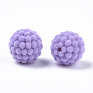 Flocky Acrylic Beads, Berry Beads, Waxberry, Lilac, 14mm, Hole: 1.5mm(OACR-S134-002F)